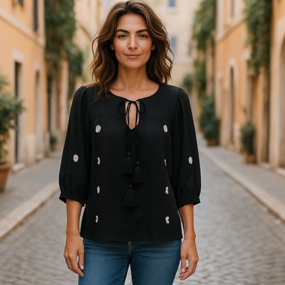 Doe & Rae,‎ 3/4 Sleeve Boho peasant top